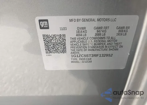 2024 Chevrolet Malibu Fwd 1Fl from USA, damaged, VIN 1G1ZC5ST3RF132952